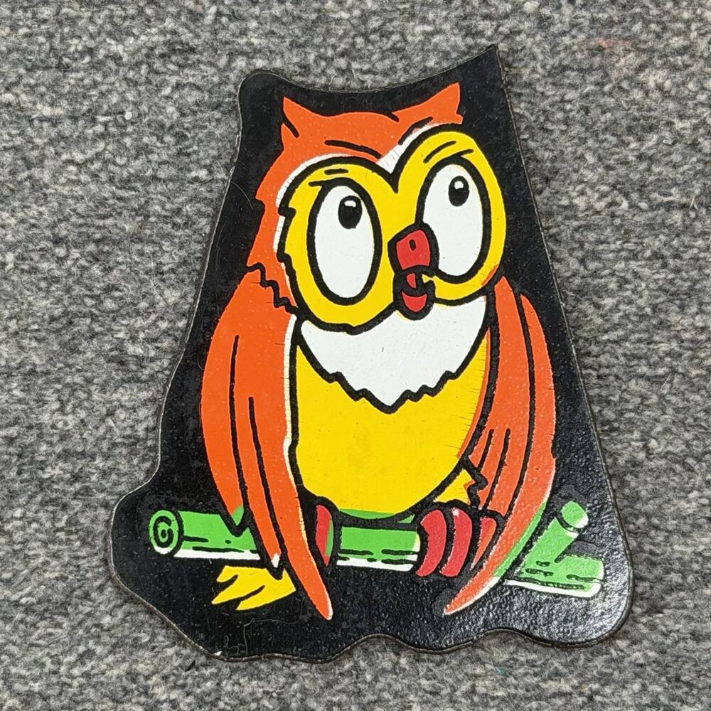 Vintage Great Horned Owl Fridge Magnet Smart Bird On Branch Cute Kitsch Flat